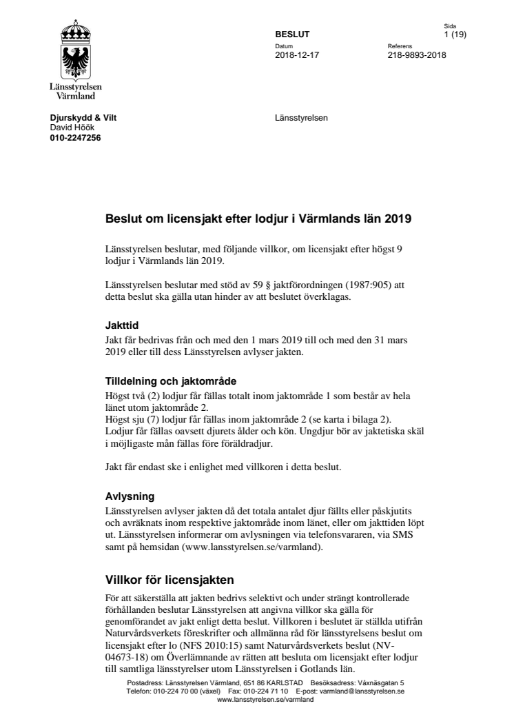 Beslut licensjakt på lodjur 2019