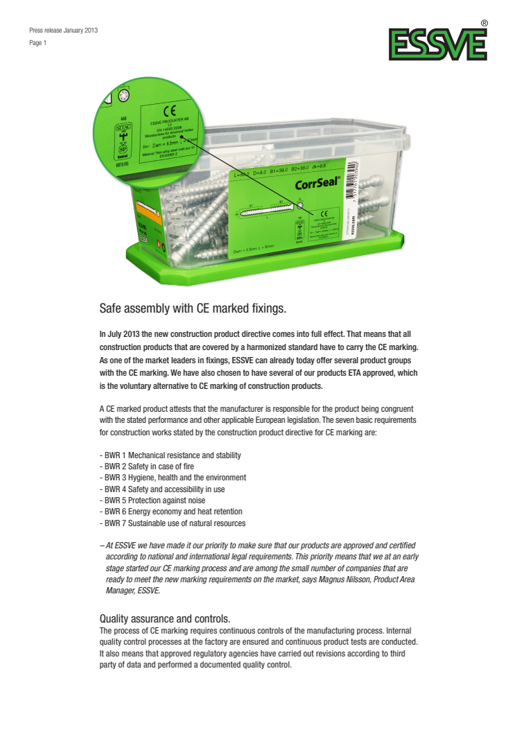 Safe assembly with CE marked fixings