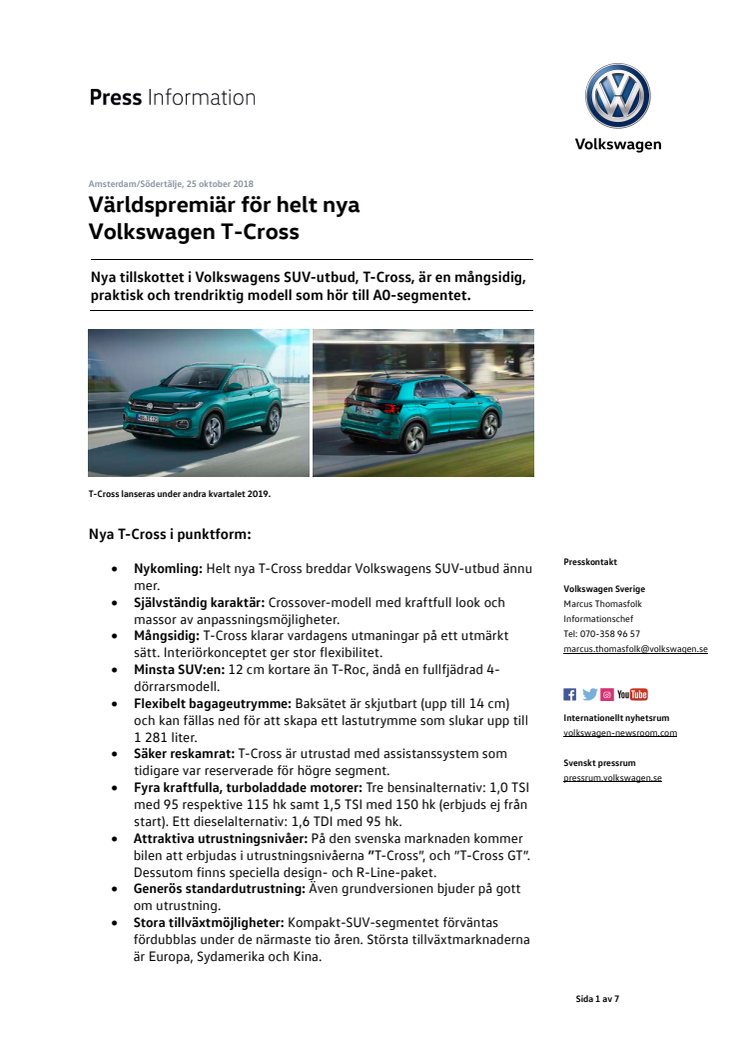 Världspremiär för helt nya Volkswagen T-Cross