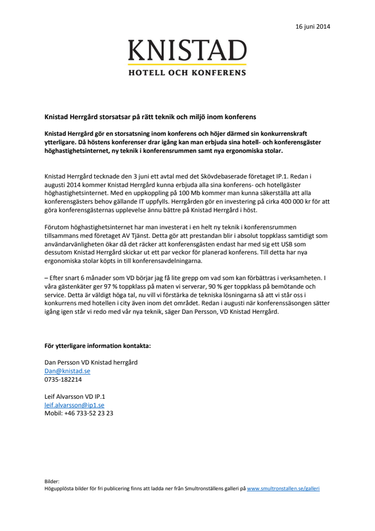 Knistad Herrgård storsatsar på rätt teknik och miljö inom konferens 