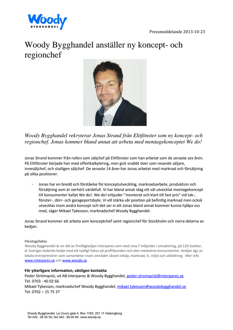 Woody Bygghandel anställer ny koncept- och regionchef