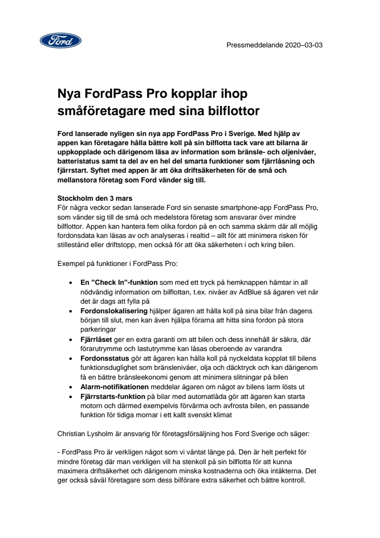 Nya FordPass Pro kopplar ihop småföretagare med sina bilflottor  