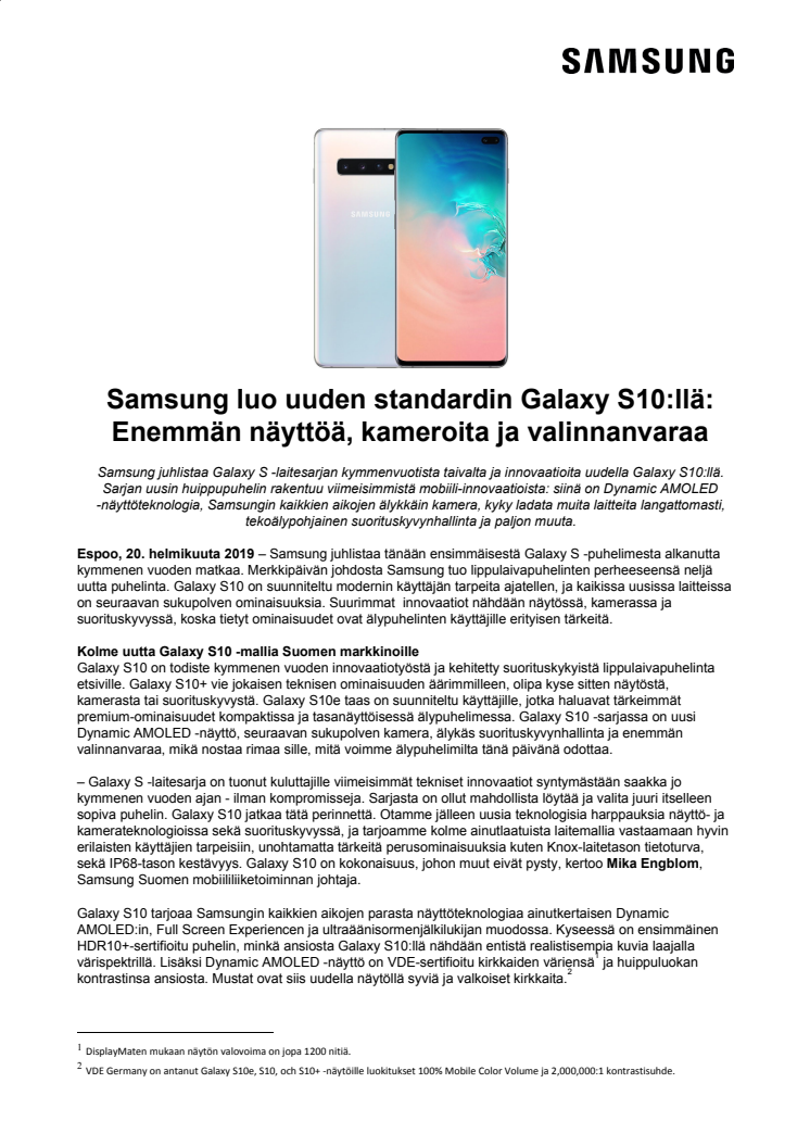 Samsung luo uuden standardin Galaxy S10:llä: Enemmän näyttöä, kameroita ja valinnanvaraa