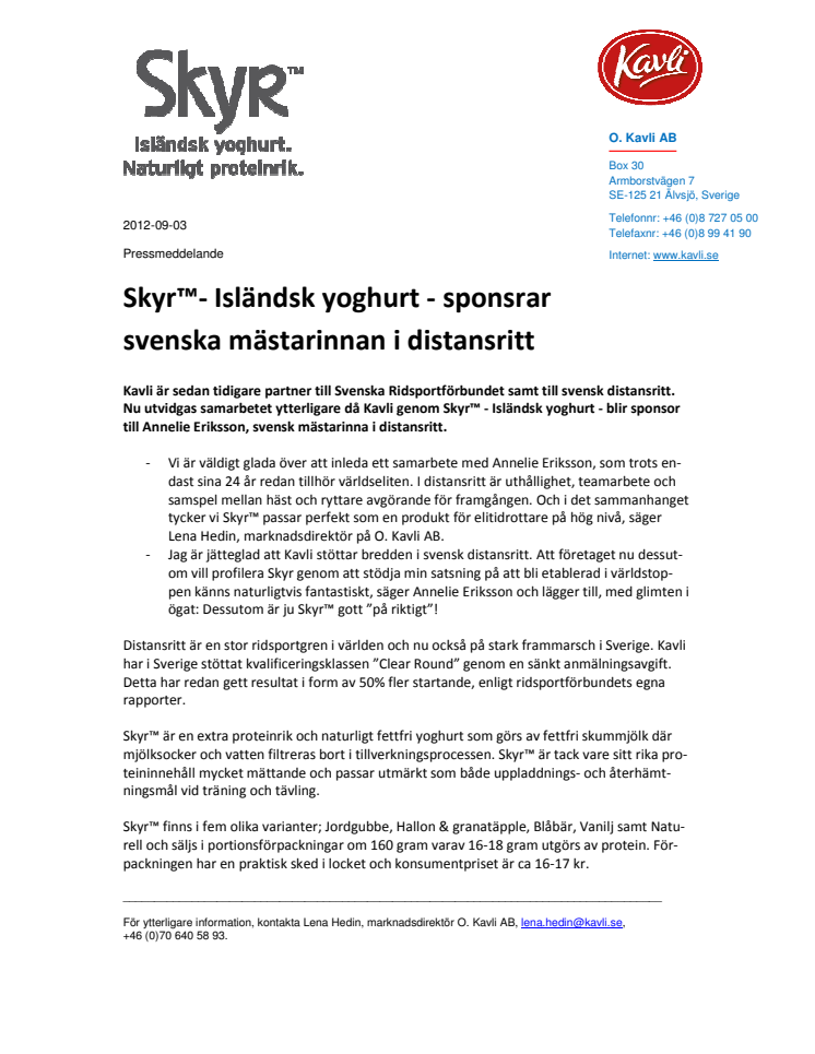 Ridsport - Skyr™- Isländsk yoghurt - sponsrar svenska mästarinnan i distansritt