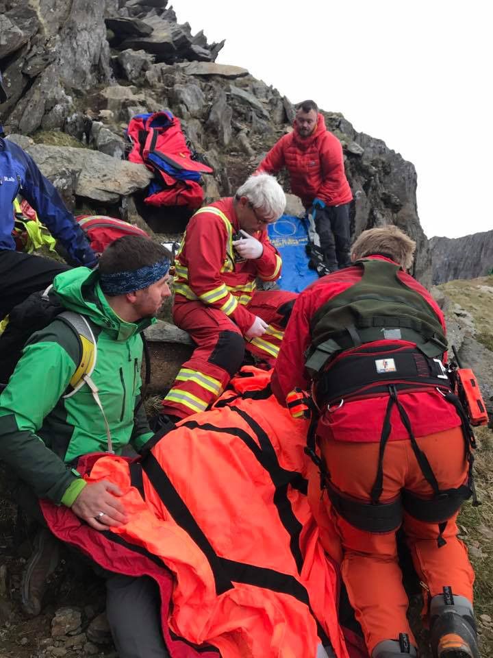 Image - ACR Electronics - medics attend to the woman hiker in her thirties who fell on Crib Goch ridge
