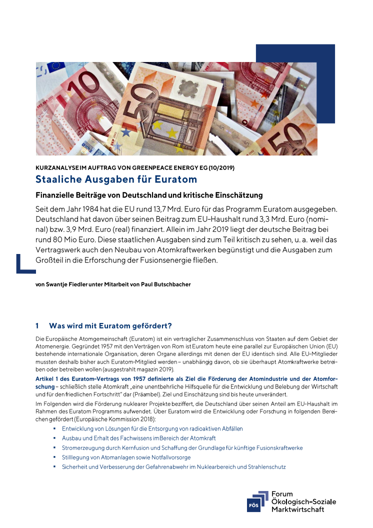 FÖS-Kurzanalyse zu staatlichen Ausgaben für EURATOM (PDF)