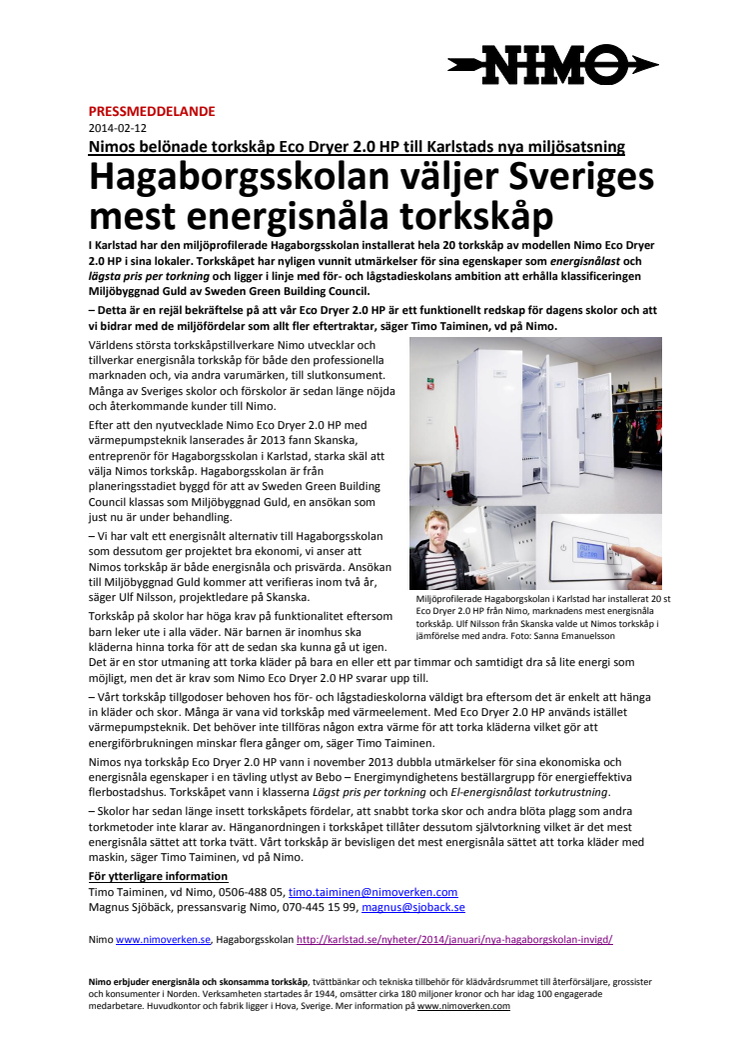 Hagaborgsskolan väljer Sveriges mest energisnåla torkskåp 