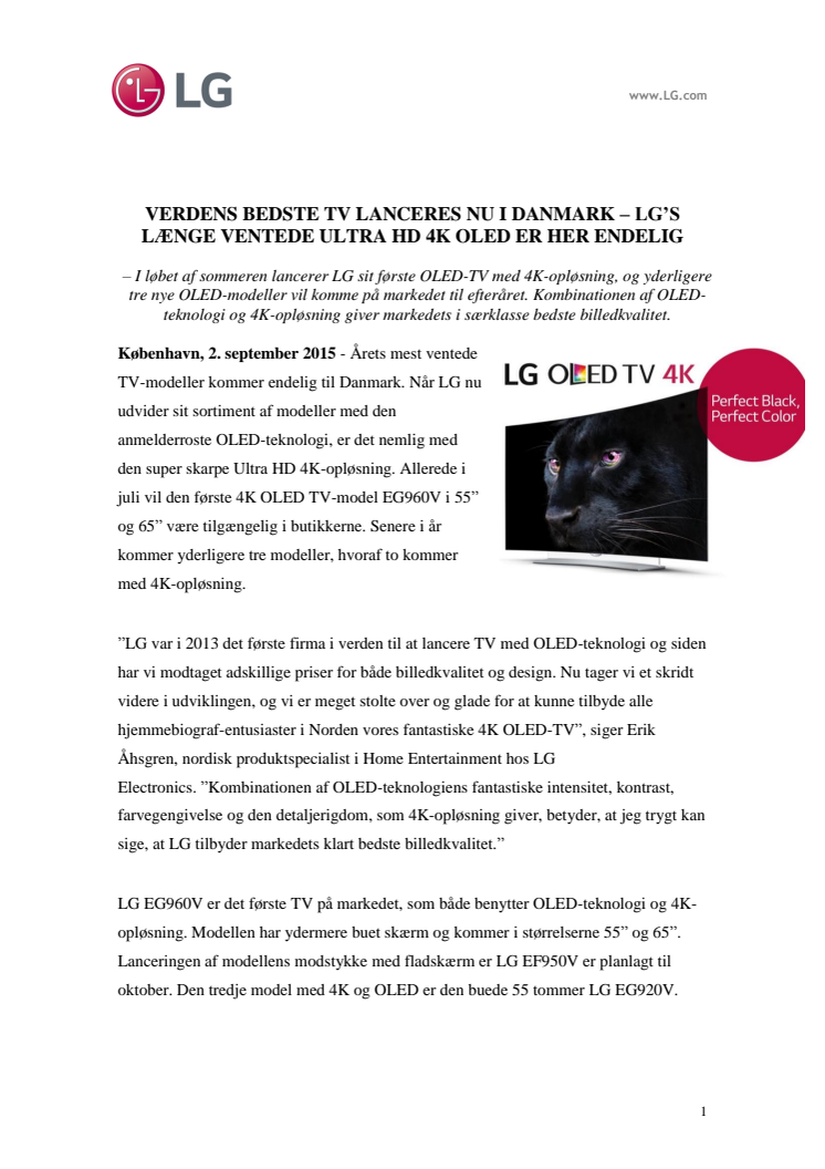 VERDENS BEDSTE TV LANCERES NU I DANMARK – LG’S LÆNGE VENTEDE ULTRA HD 4K OLED ER HER ENDELIG