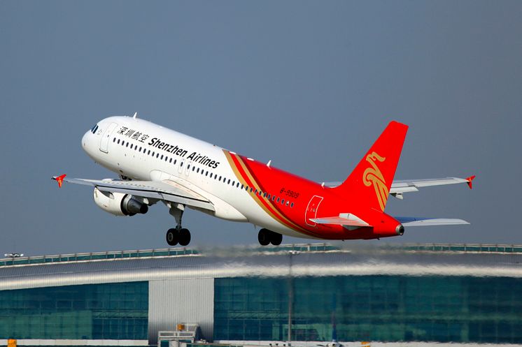 Hi-res image - Cobham SATCOM - Shenzhen Airlines A320 departs Guangzhou Baiyun International Airport