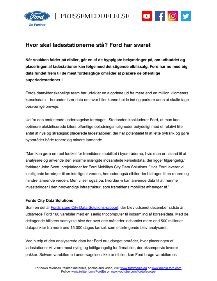 Hvor skal ladestationerne stå? Ford har svaret