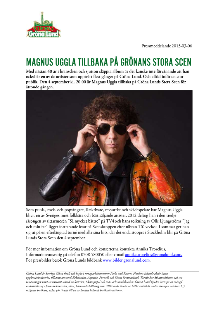 Magnus Uggla tillbaka på Grönans Stora Scen