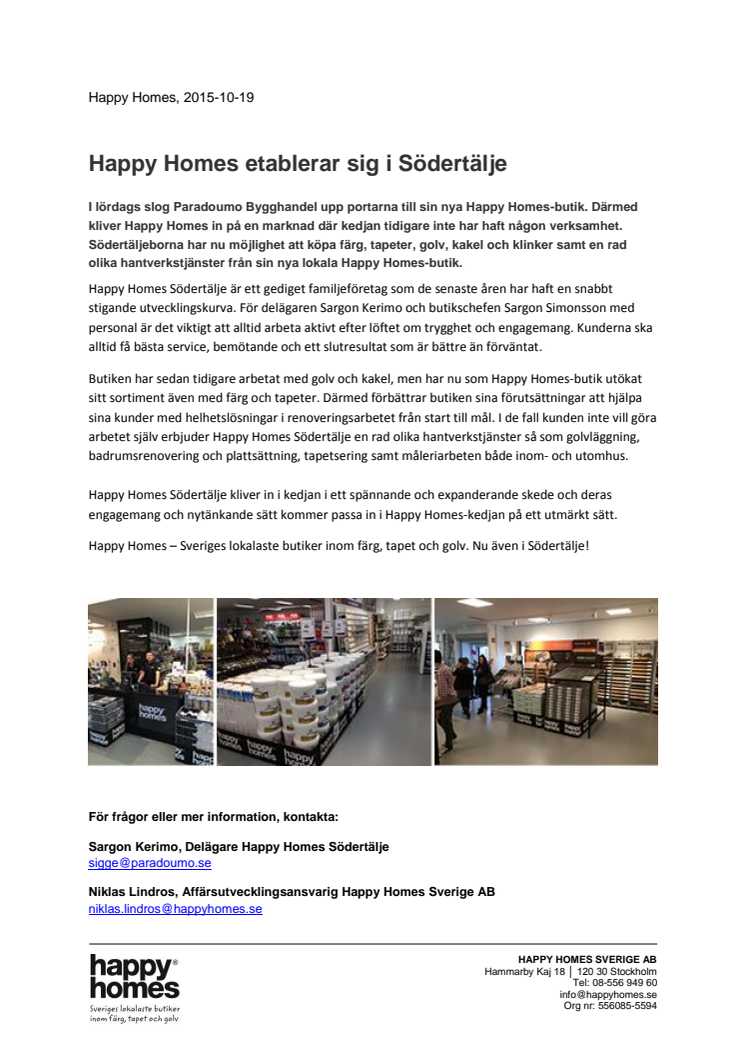 Happy Homes etablerar sig i Södertälje