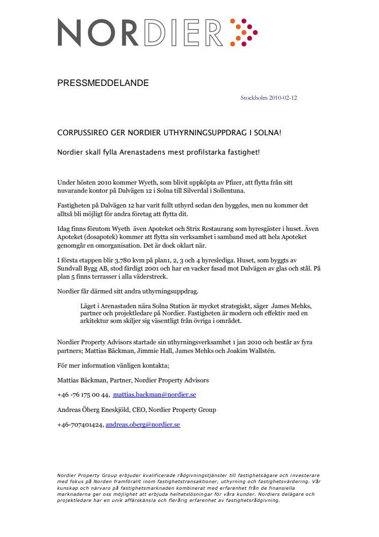 CORPUSSIREO GER NORDIER UTHYRNINGSUPPDRAG I SOLNA!