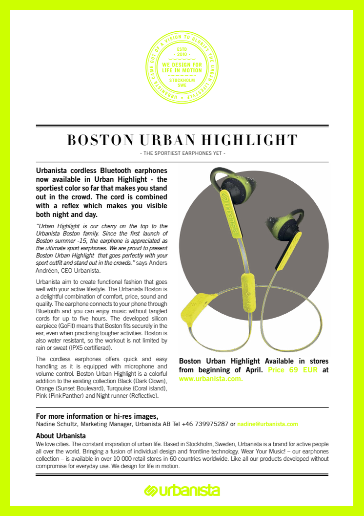 BOSTON URBAN HIGHLIGHT   - THE SPORTIEST EARPHONES YET -