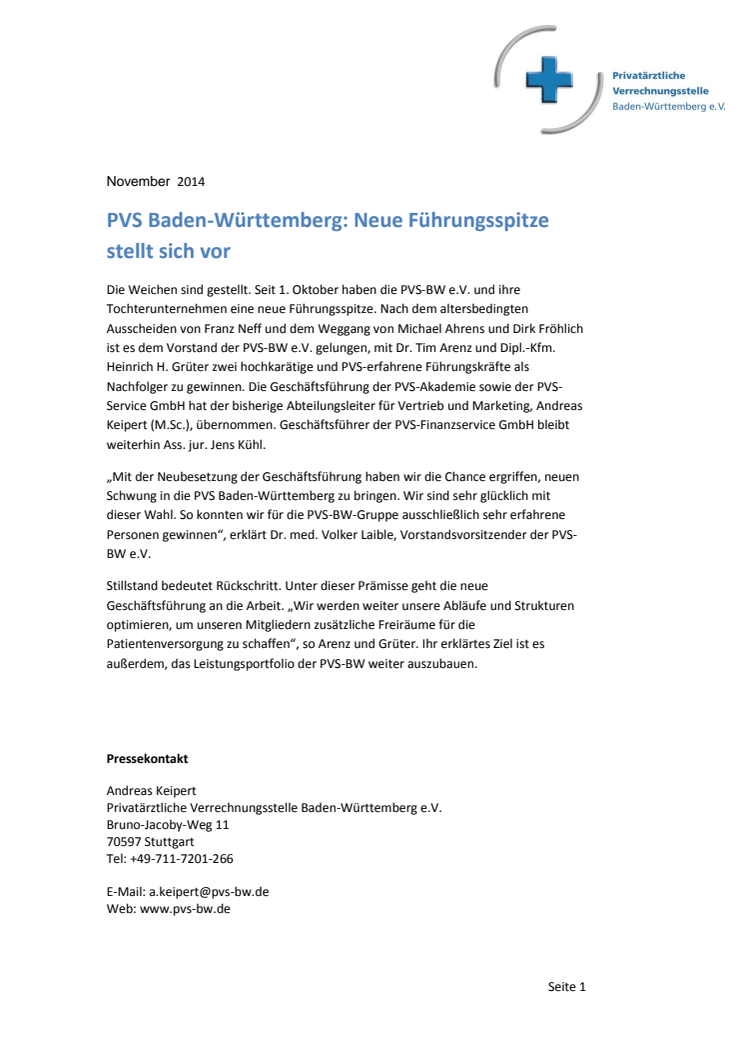 PVS Baden-Württemberg: Neue Führungsspitze stellt sich vor