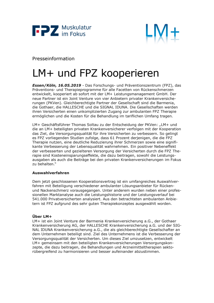 LM+ und FPZ kooperieren