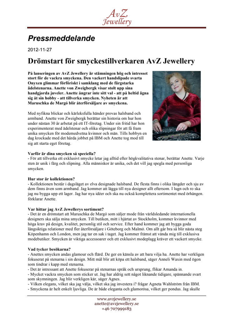 Drömstart för smyckestillverkaren AvZ Jewellery