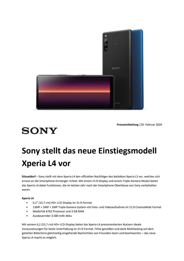 Sony stellt das neue Einstiegsmodell Xperia L4 vor