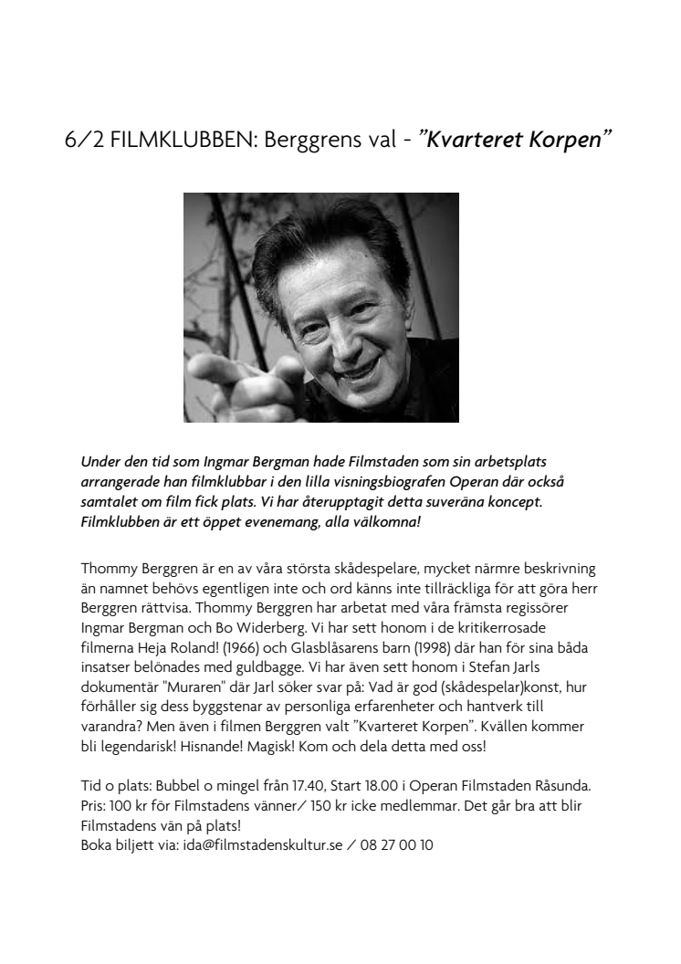 6 / 2 FILMKLUBBEN: Berggrens val - "Kvarteret Korpen"