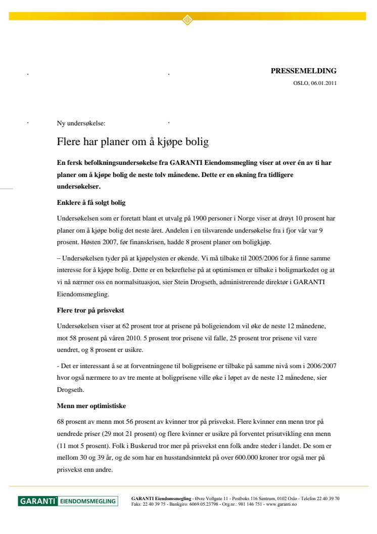 Flere har planer om å kjøpe bolig