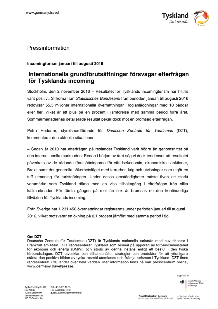 Internationella grundförutsättningar försvagar efterfrågan för Tysklands incoming