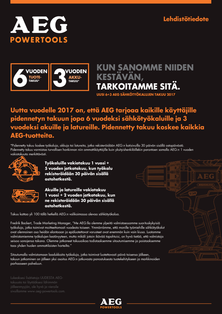 REKISTERÖI TYÖKALUSI 6/3 VUODEN TAKUUTA VARTEN!