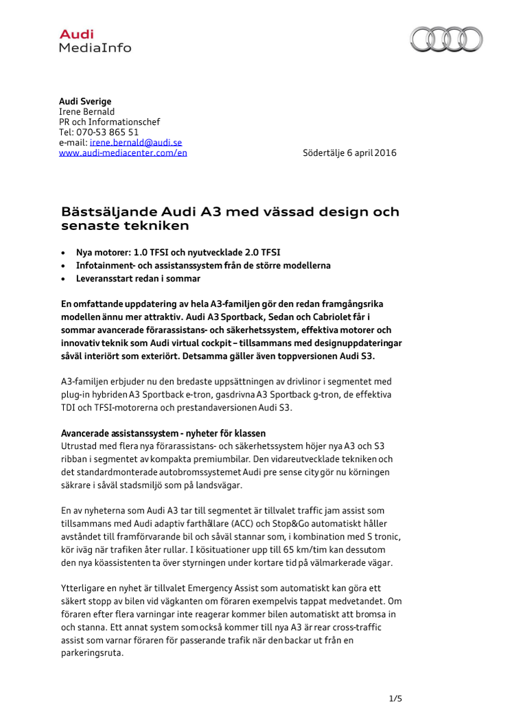 Bästsäljande Audi A3 med vässad design och senaste tekniken