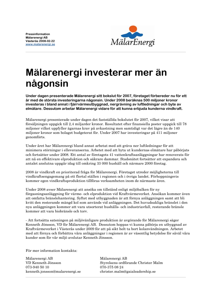 Mälarenergi investerar mer än någonsin