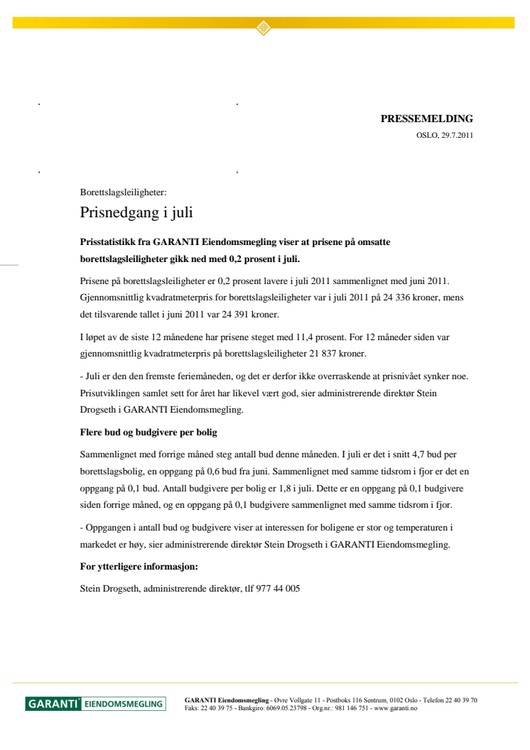Borettslagsleiligheter: Prisnedgang i juli