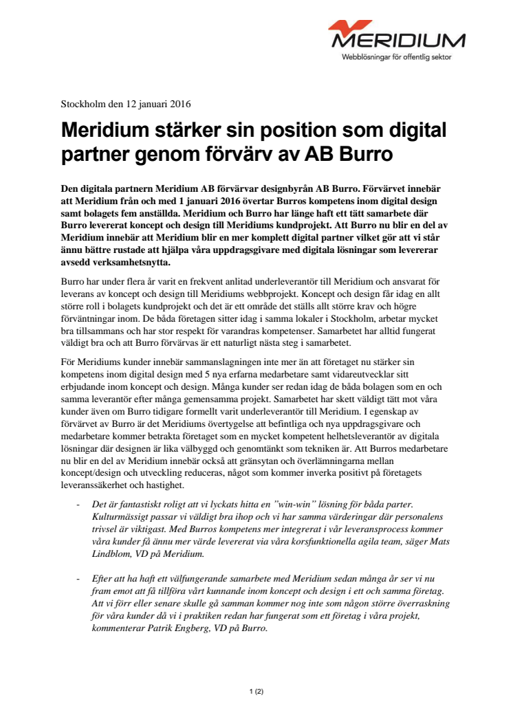 Meridium stärker sin position som digital partner genom förvärv av AB Burro