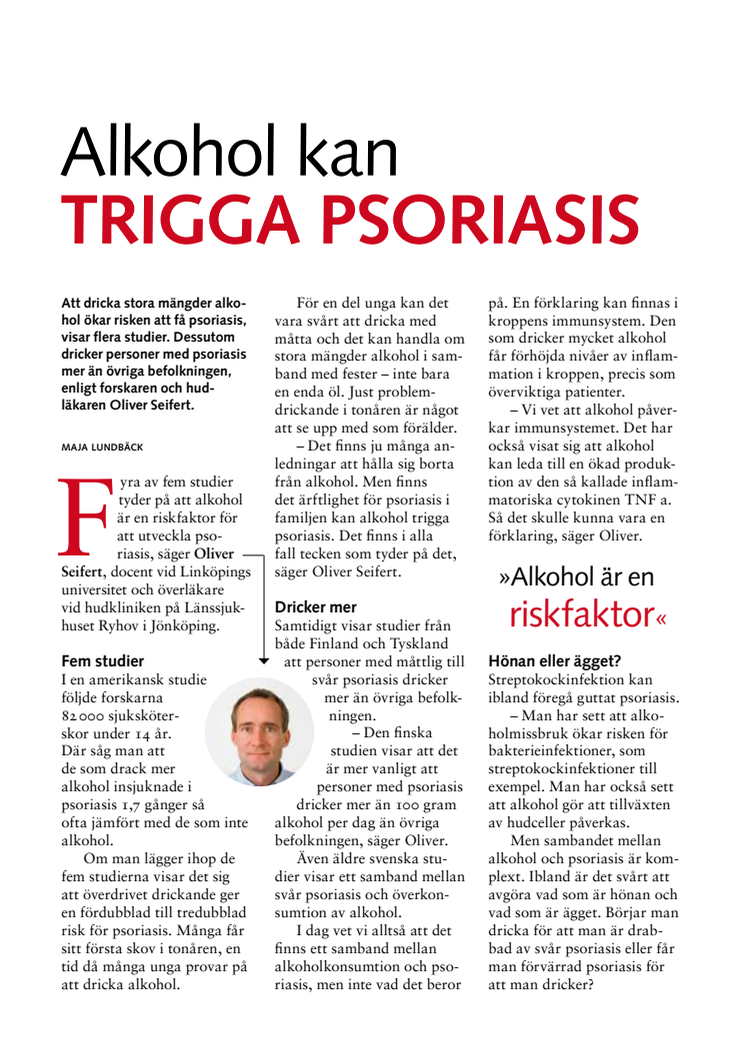 Alkohol och psoriasis - Artikel