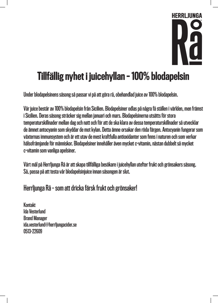 Tillfällig nyhet i juicehyllan – 100% blodapelsin!