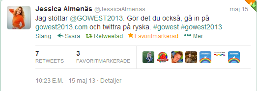 Jessica Almenäs twittrar om #GOWEST