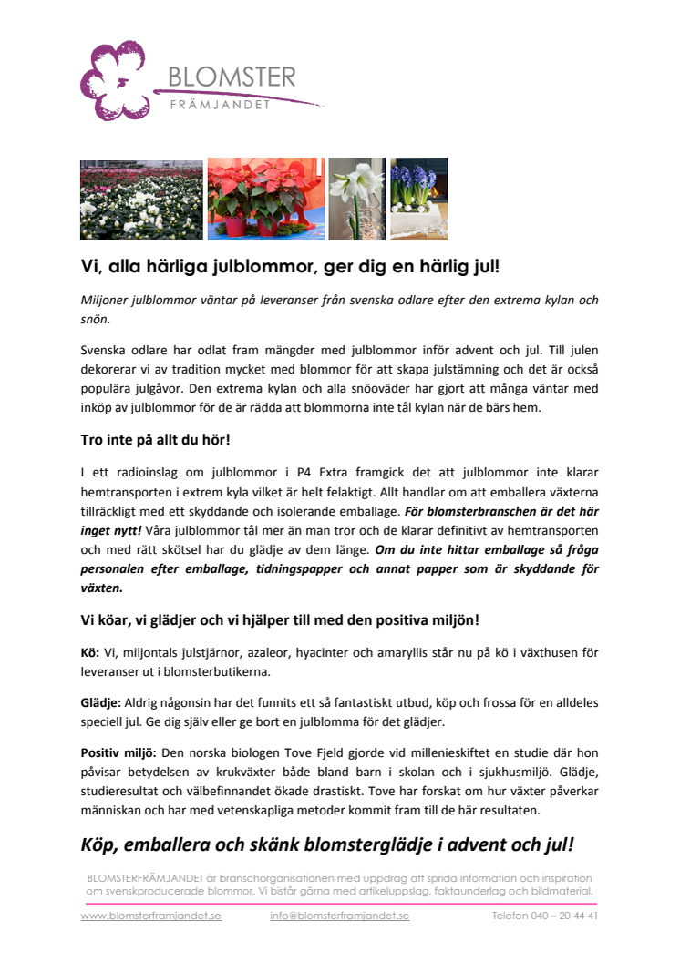 Vi, alla härliga julblommor, ger dig en härlig jul!