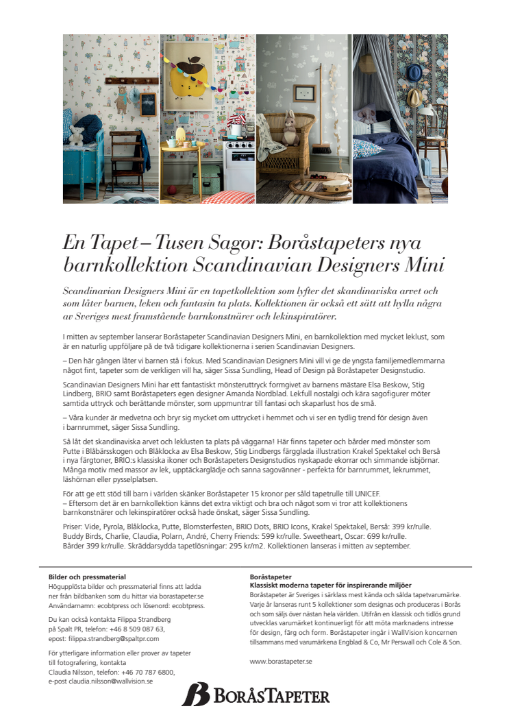 En Tapet – Tusen Sagor.  Boråstapeters nya barnkollektion Scandinavian Designers Mini 