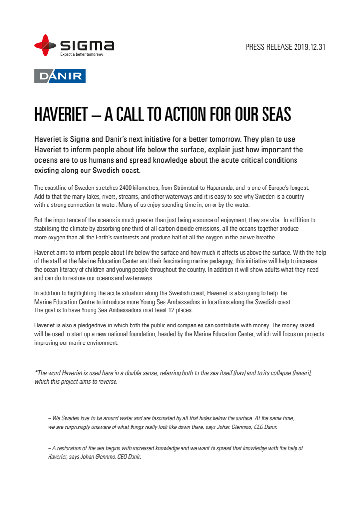 Haveriet - a call to action for our seas