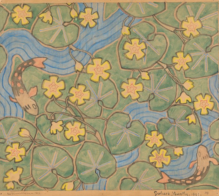 Småørret og bekkeblom / Small Trouts and Marsh Marigolds, 1891, Gerhard Munthe                                  