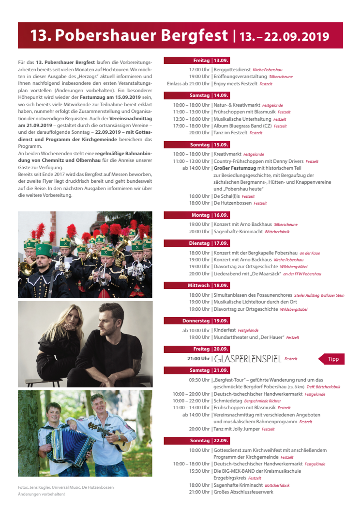 Programm Pobershauer Bergfest 2019 