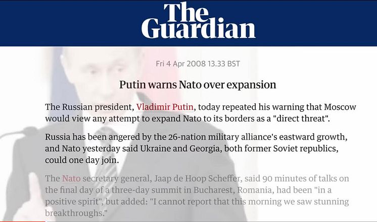 Putin warns Nato over expansion