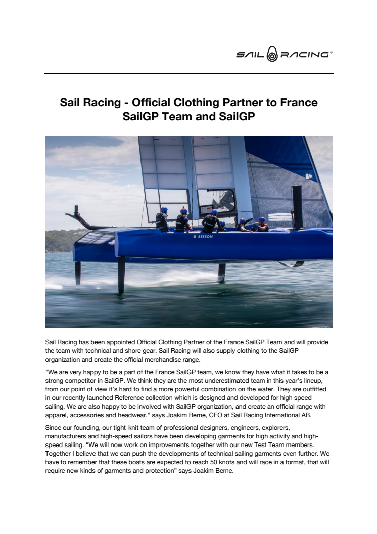 Sail Racing - Official Clothing Partner to France SailGP Team and SailGP
