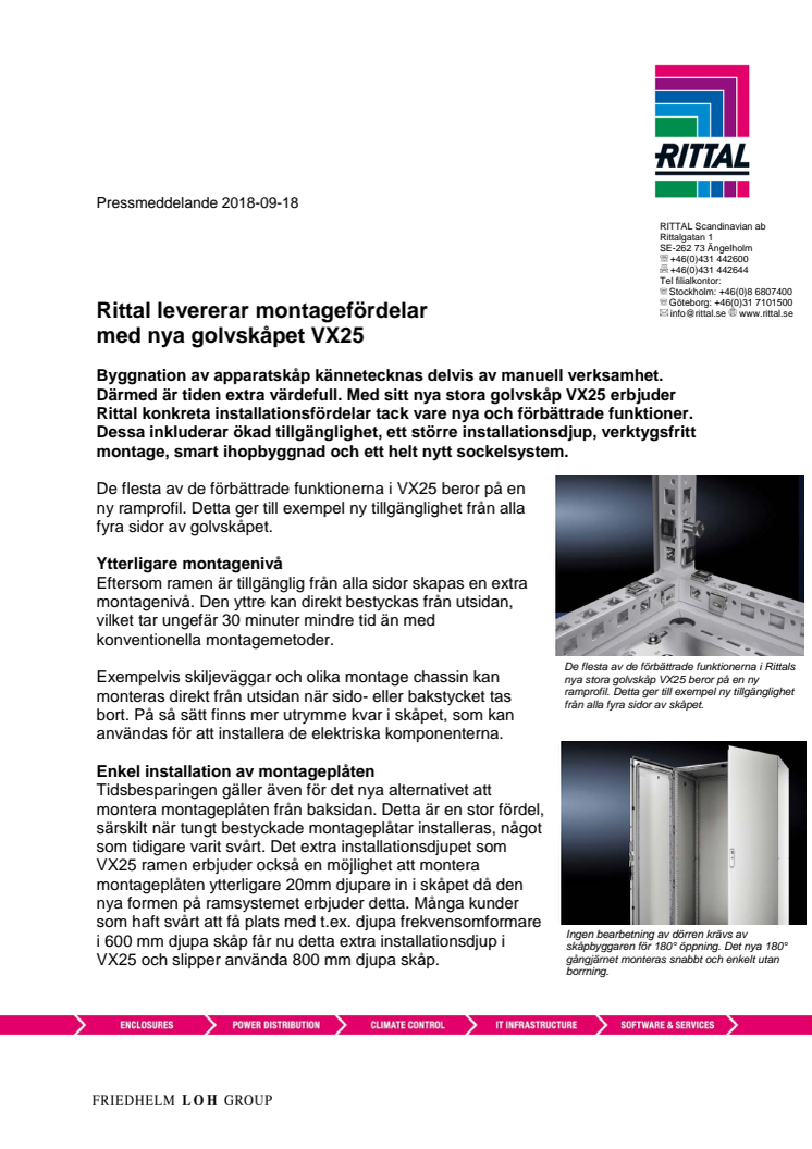 Rittal levererar montagefördelar med nya golvskåpet VX25 