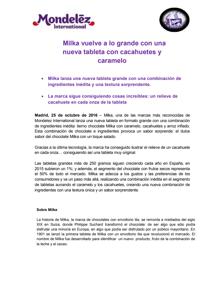 Milka vuelve a lo grande con una nueva tableta con cacahuetes y caramelo