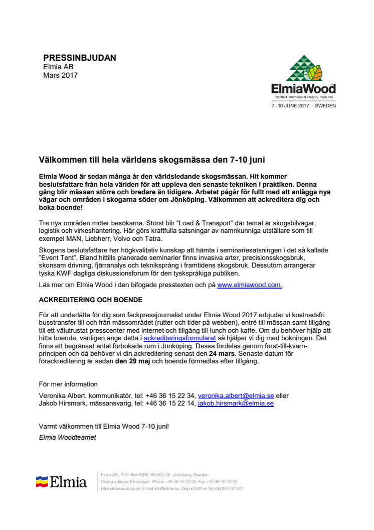 Välkommen till Elmia Wood den 7-10 juni - hela världens skogsmässa