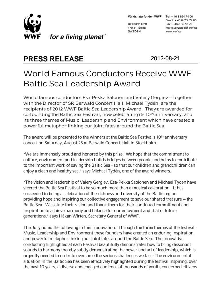 Baltic Sea Leadership Award 2012 - English
