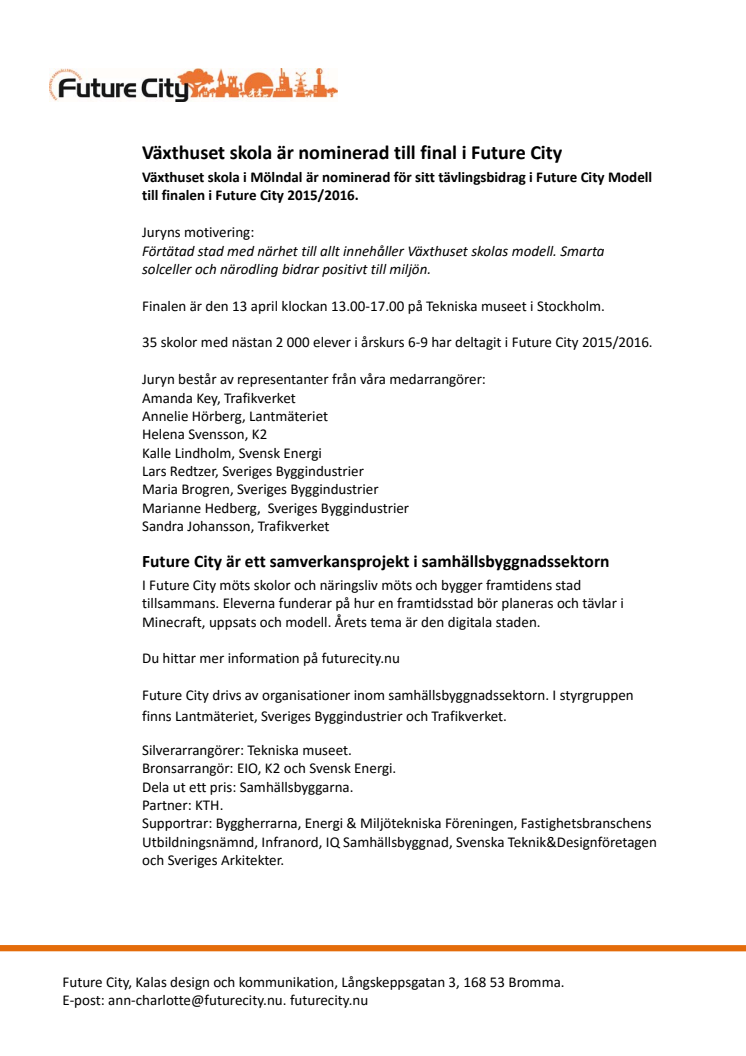 Växthuset skola är nominerad till final i Future City