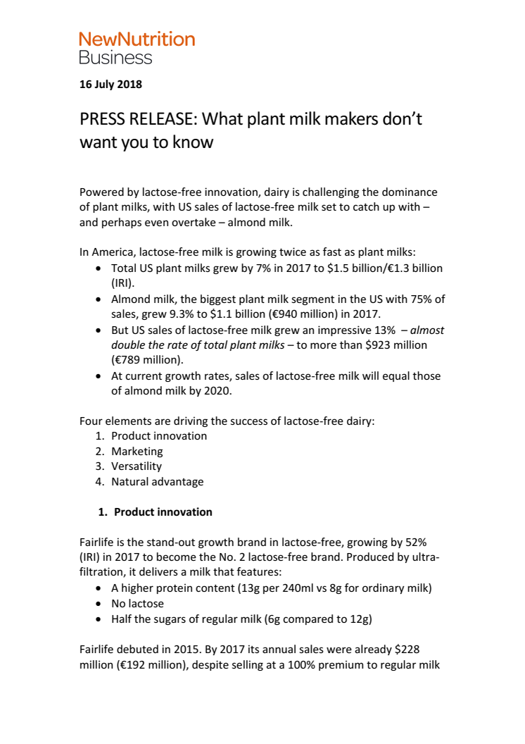 PRESS RELEASE: What plant milk makers don’t want you to know 
