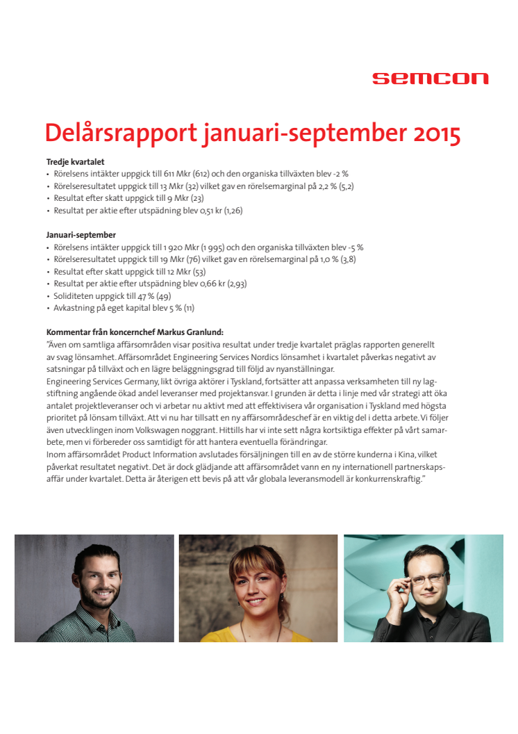 Delårsrapport januari-september 2015 