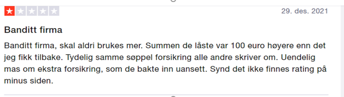 Misfornøyd kunde på Trustpilot.no