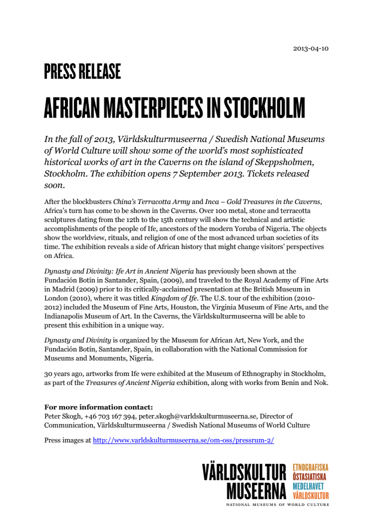 African Masterpieces in the Skeppsholmen Caverns, Stockholm