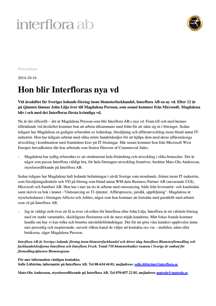 Hon blir Interfloras nya vd 